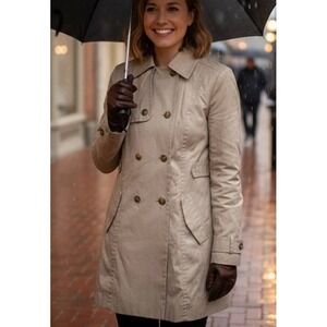 Tommy Hilfiger Womens M Khaki Double Breasted Rain Coat‎ Trench Parka Jacket